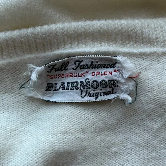 Blairmoor Original Womens Beaded Floral Cardigan Vintage Full Fashioned Cream  M - Picture 3 of 10